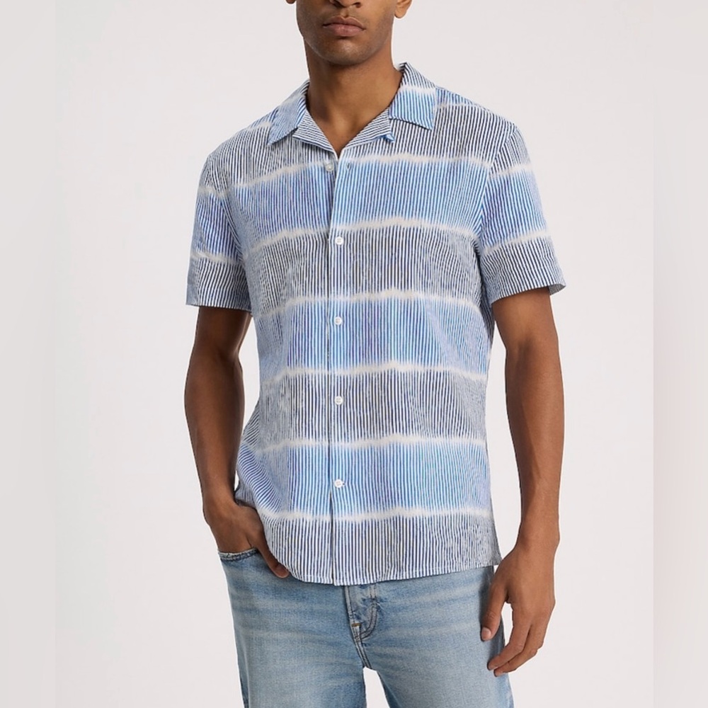 Textured Striped Dobby Cotton Short Sleeve Shirt